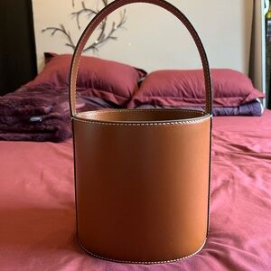 STAUD Tan Leather Bucket Shoulder Bag